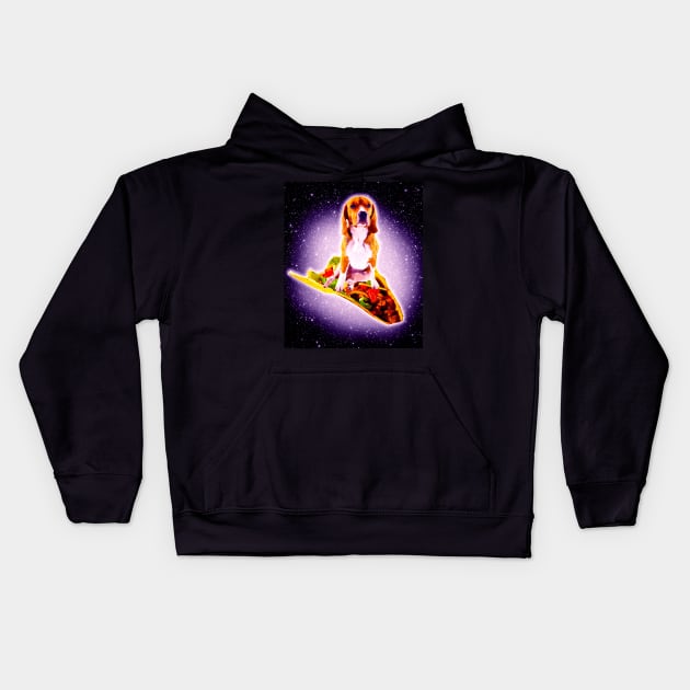 Outer Space Galaxy Dog Riding Taco Kids Hoodie by Random Galaxy